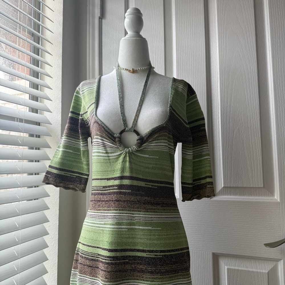 Veronica Beard Kante Knit Green and Brown Dress